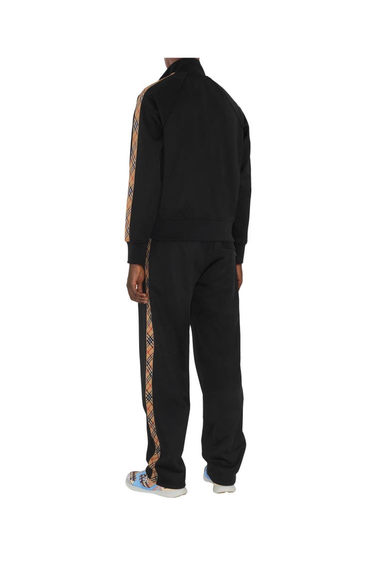 Check Trim Cotton Blend Track Pants, Alternate, color, Black
