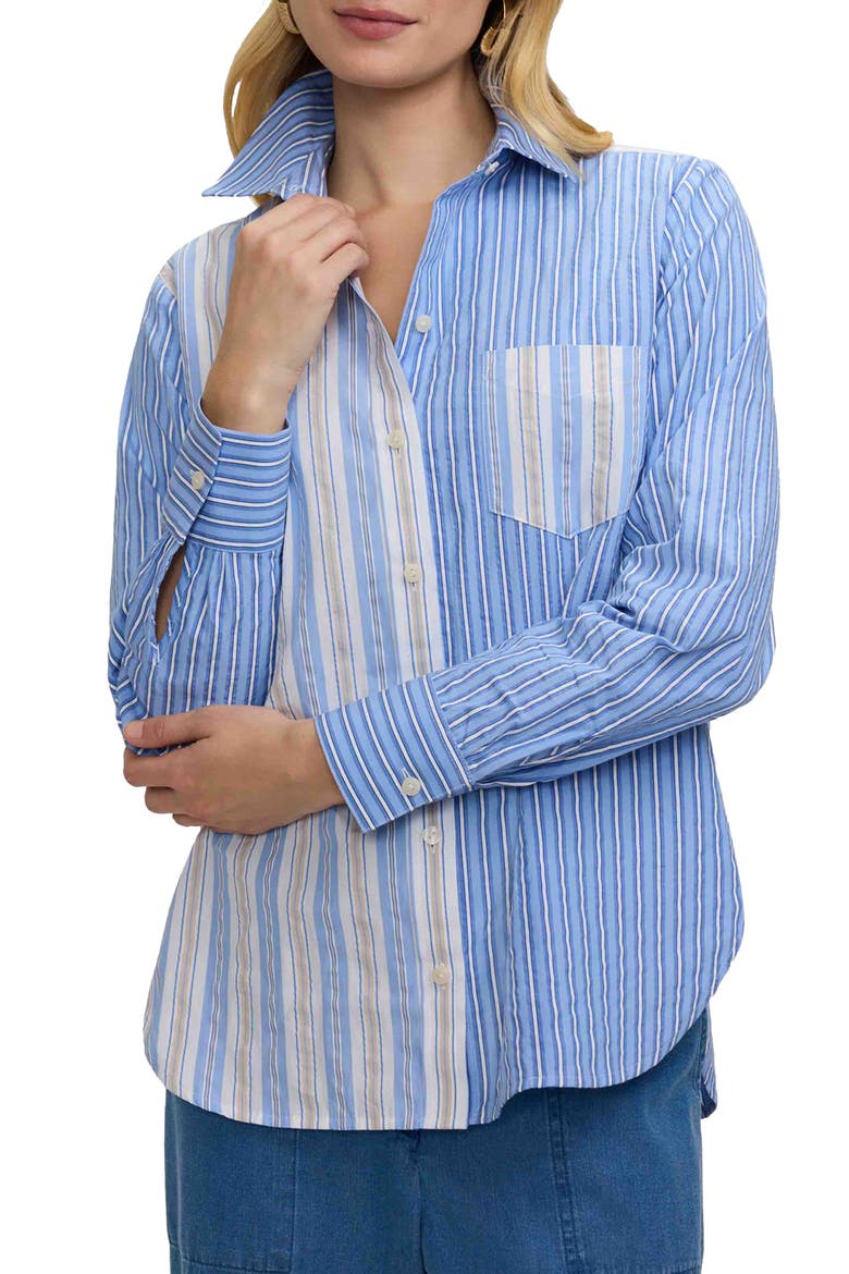 Meghan Mix Stripe Seersucker Button-Up Top, Main, color, BLUE/ MULTI