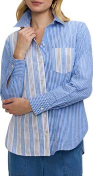 Foxcroft Meghan Mix Stripe Seersucker Button-Up Top