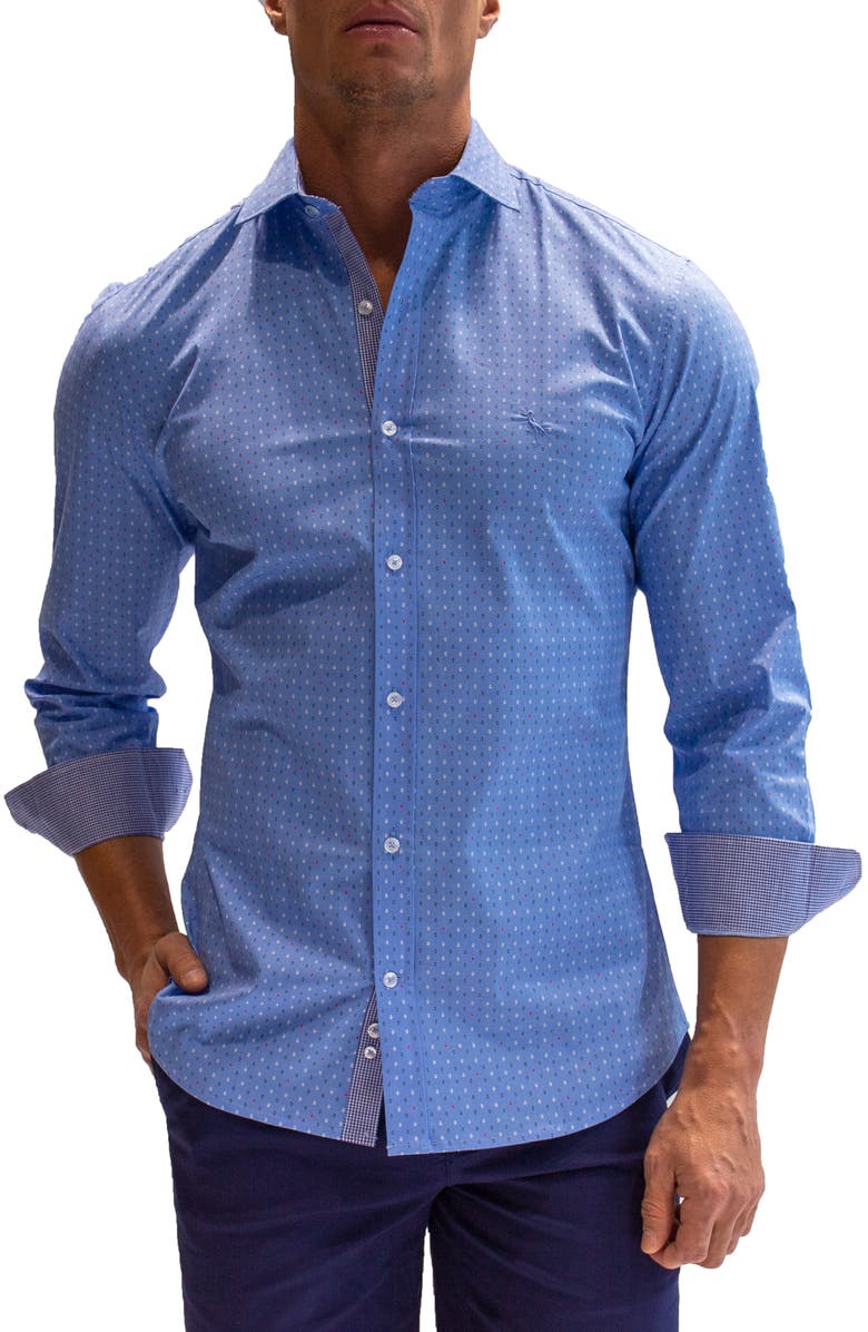 TailorByrd Microprint Long Sleeve Stretch Cotton Button-Up Shirt, Main, color, Blue