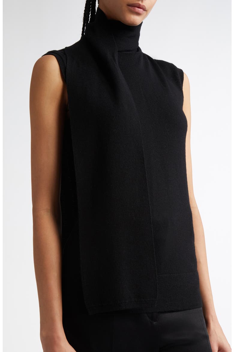 Draped Scarf Sleeveless Merino Wool Blend Rib Sweater, Alternate, color, BLACK