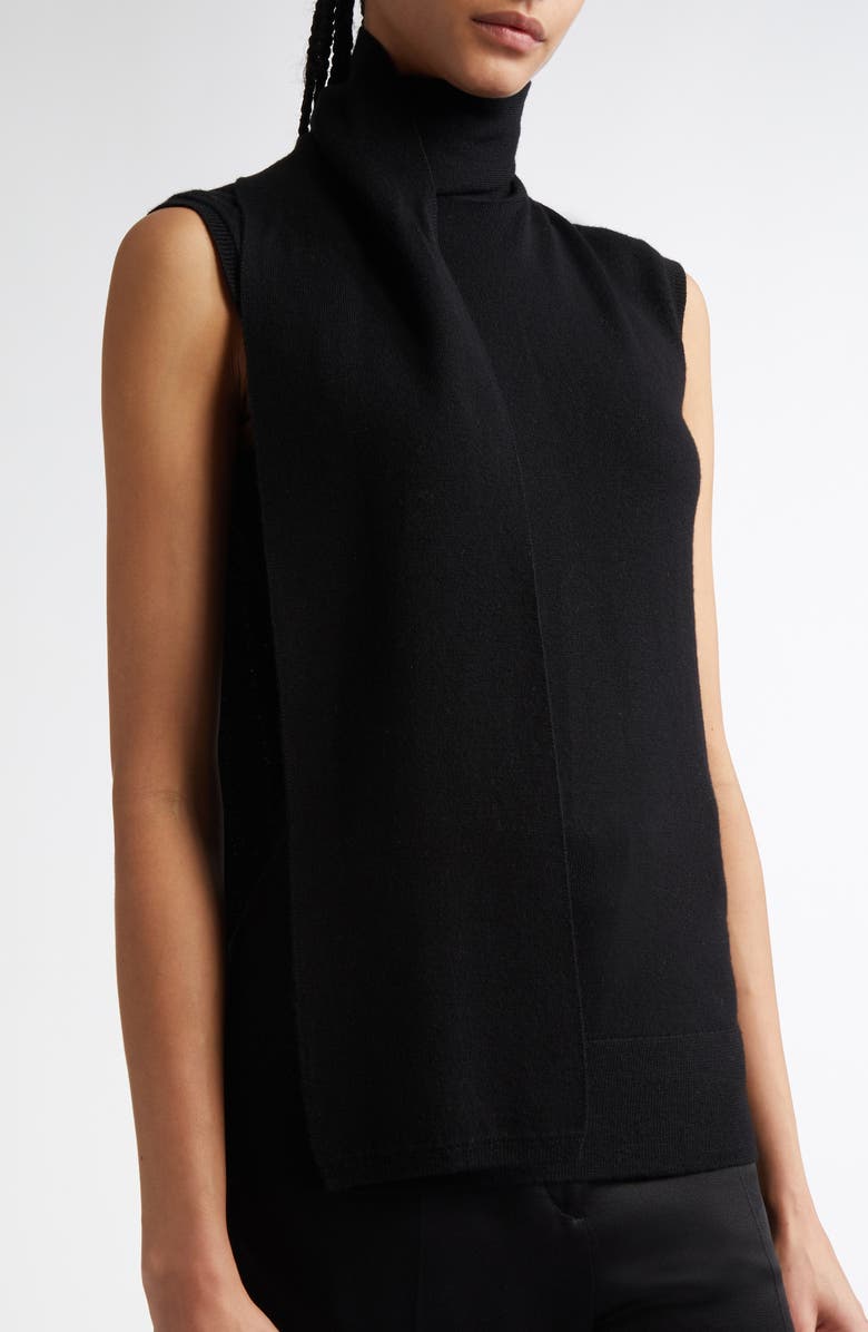 TOTEME Draped Scarf Sleeveless Merino Wool Blend Rib Sweater, Alternate, color, Black