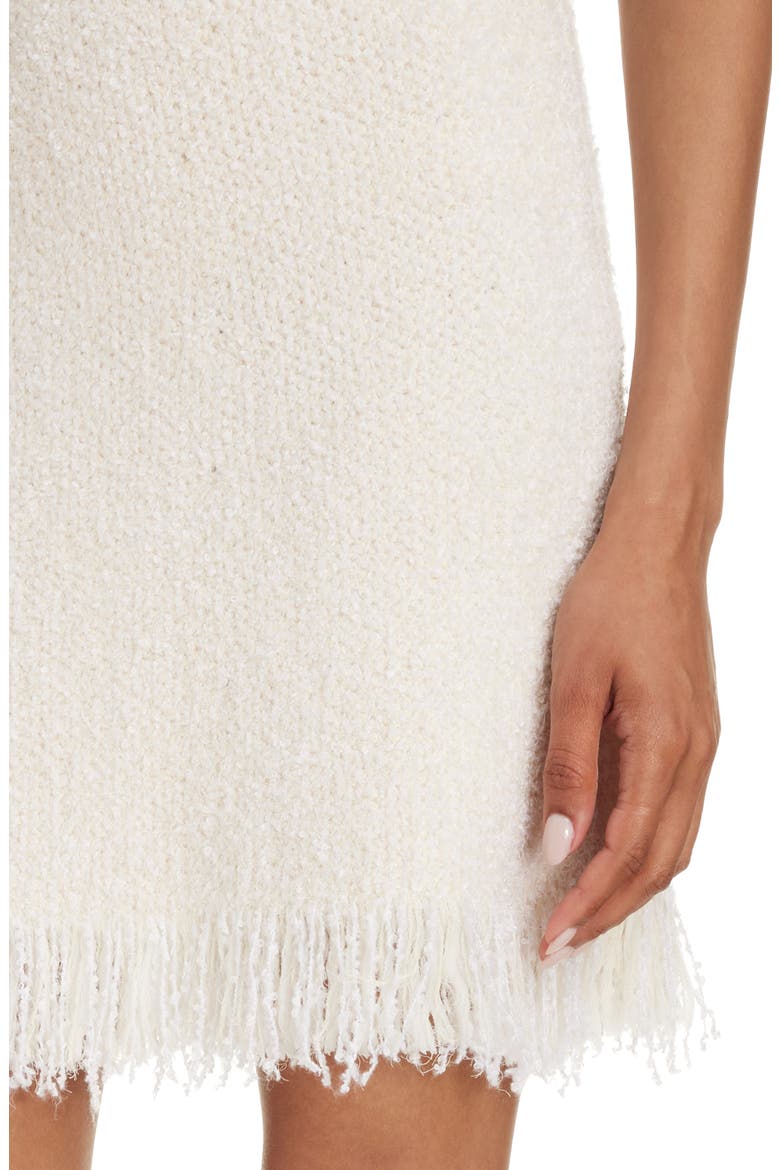 Fringe Trim A-Line Bouclé Miniskirt, Alternate, color, ICONIC MILK