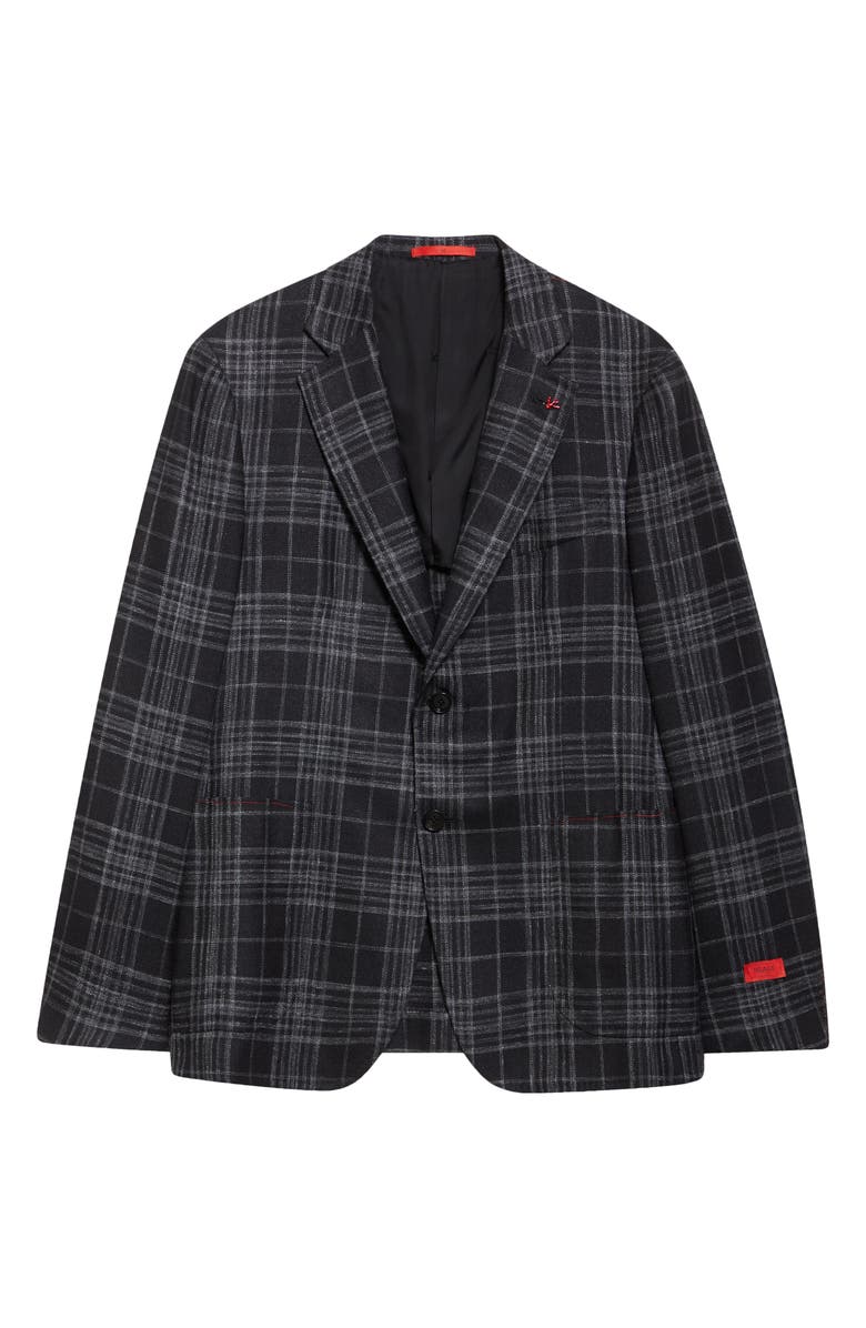 ISAIA Window Plaid Wool, Silk & Linen Sport Coat, Alternate, color, Black 990