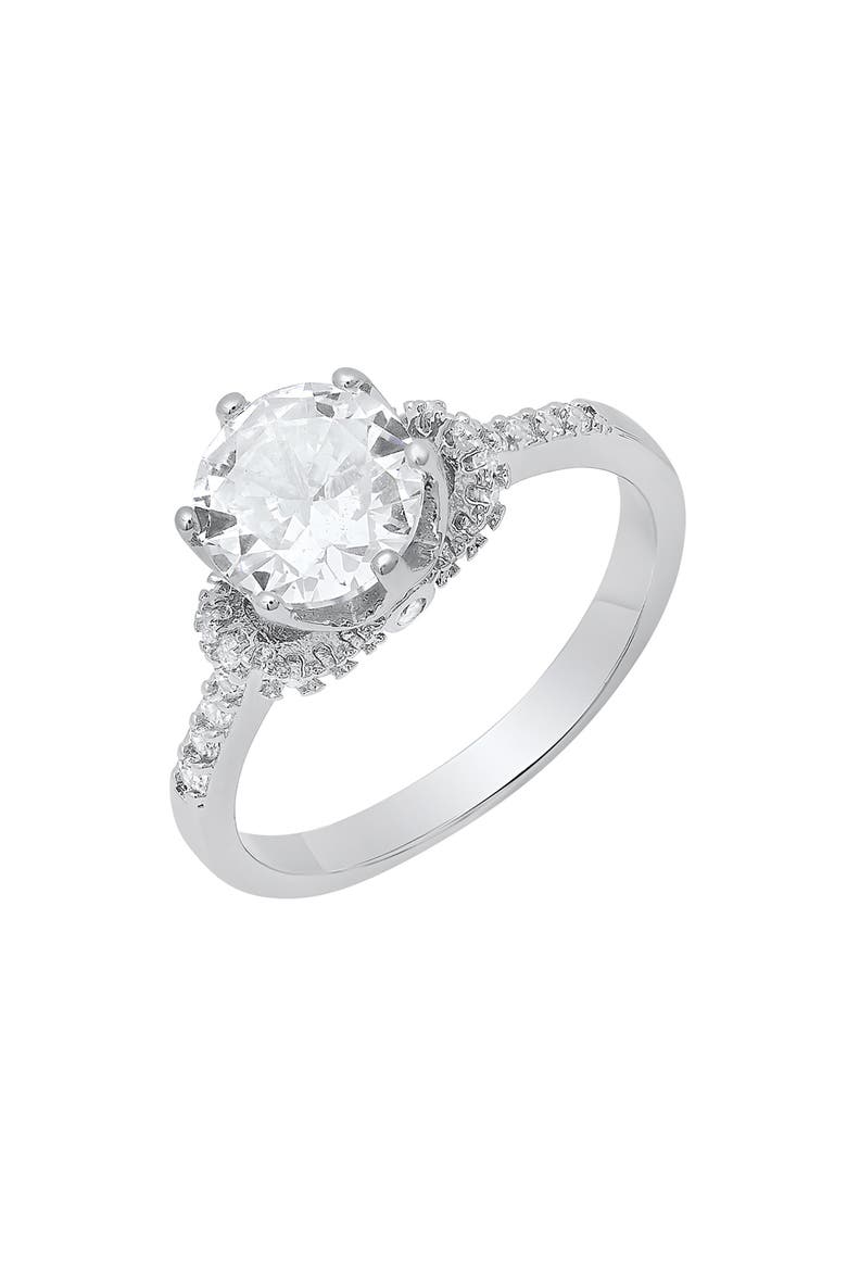 Round Cut Simulated Diamond Pavé Ring, Alternate, color, SILVER