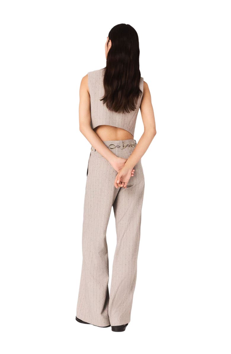maje Striped rhinestone suit trousers, Alternate, color, Light Grey
