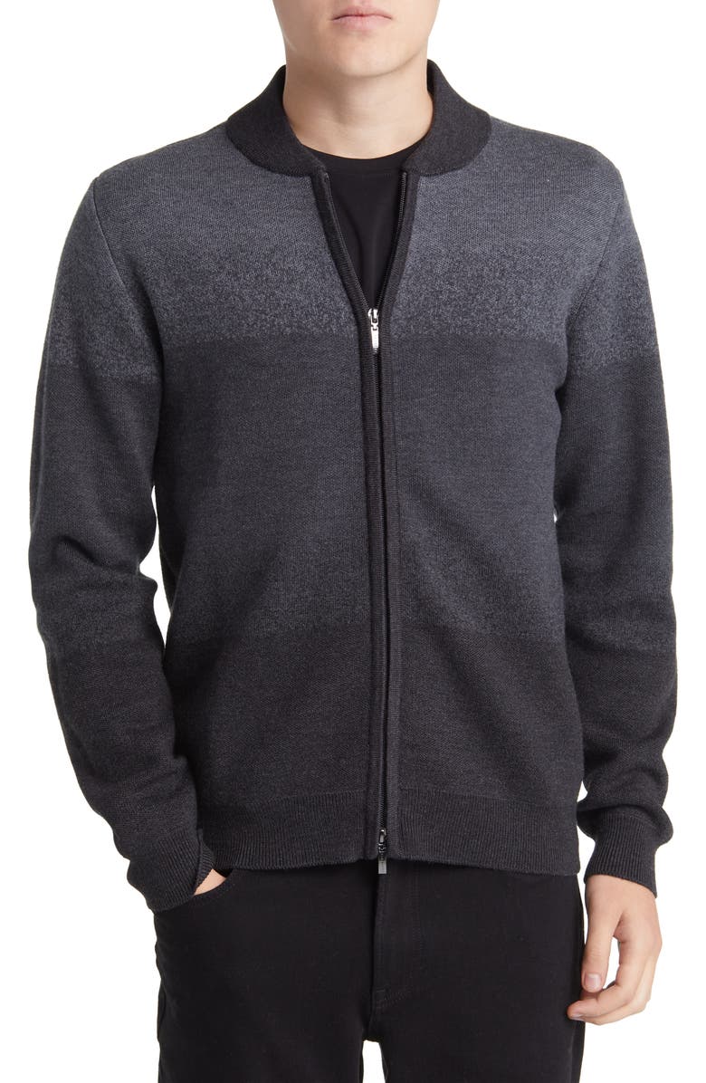 Robert Barakett Crosswoods Ombré Jacquard Merino Wool Zip-Up Sweater Jacket, Alternate, color,