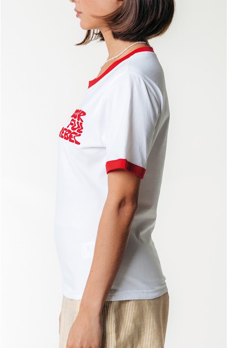 Colourful Rebel Logo Wave Ringer Boxy Tee, Alternate, color, White