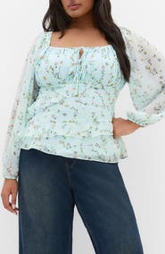 City Chic Ditsy Ruffle Top