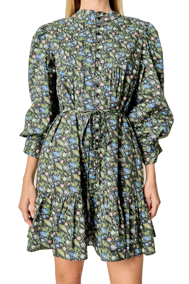 Mock Neck Cotton Button-Up Minidress, Alternate, color, BLACK MULTI