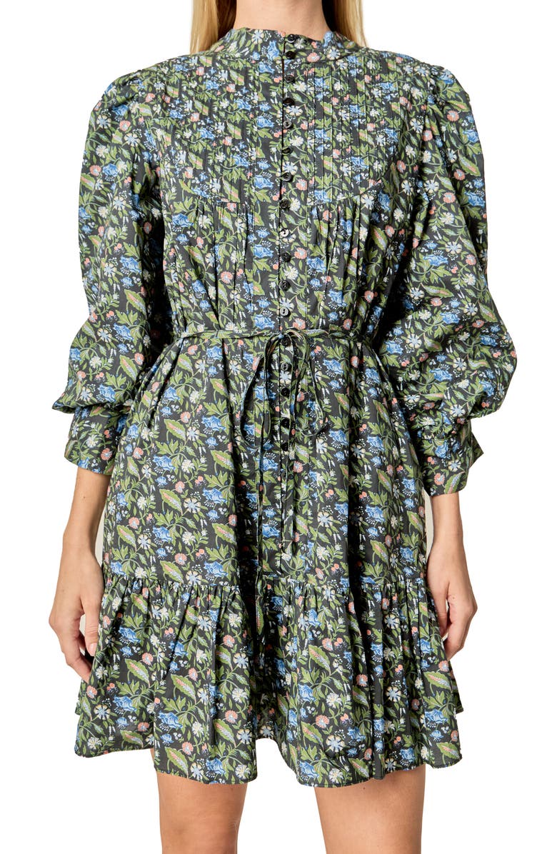 English Factory Mock Neck Cotton Button-Up Minidress, Alternate, color, Black Multi