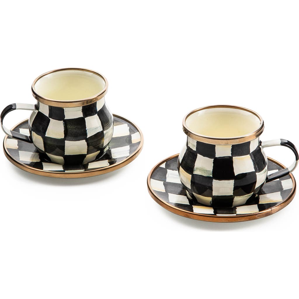 Mackenzie-childs Mackenzie Childs Courtly Check Enameled Steel Espresso Cups & Saucers Set