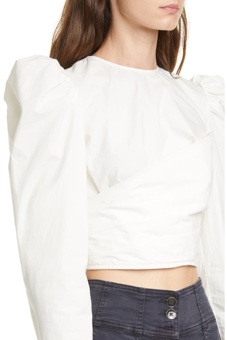 Eden Puff Sleeve Crop Cotton Blouse, Alternate, color, BLANC