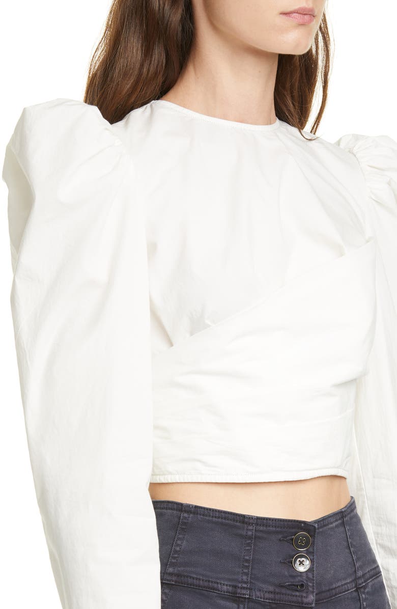 Ulla Johnson Eden Puff Sleeve Crop Cotton Blouse, Alternate, color, 