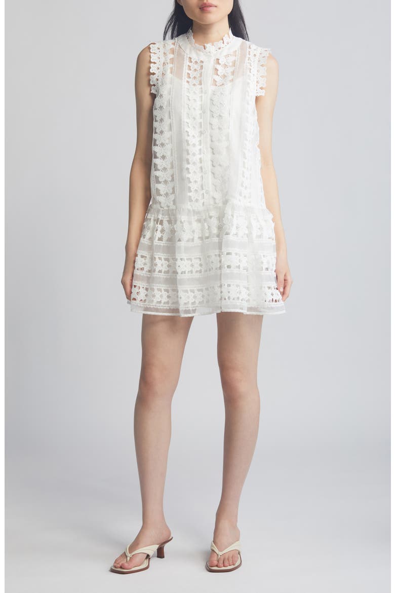 Cara Butterfly Lace Shift Dress, Main, color, WHITE