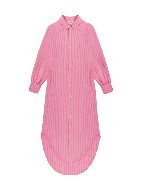 Ro&zo Long Sleeve Stripe Shirt Dress In Pink