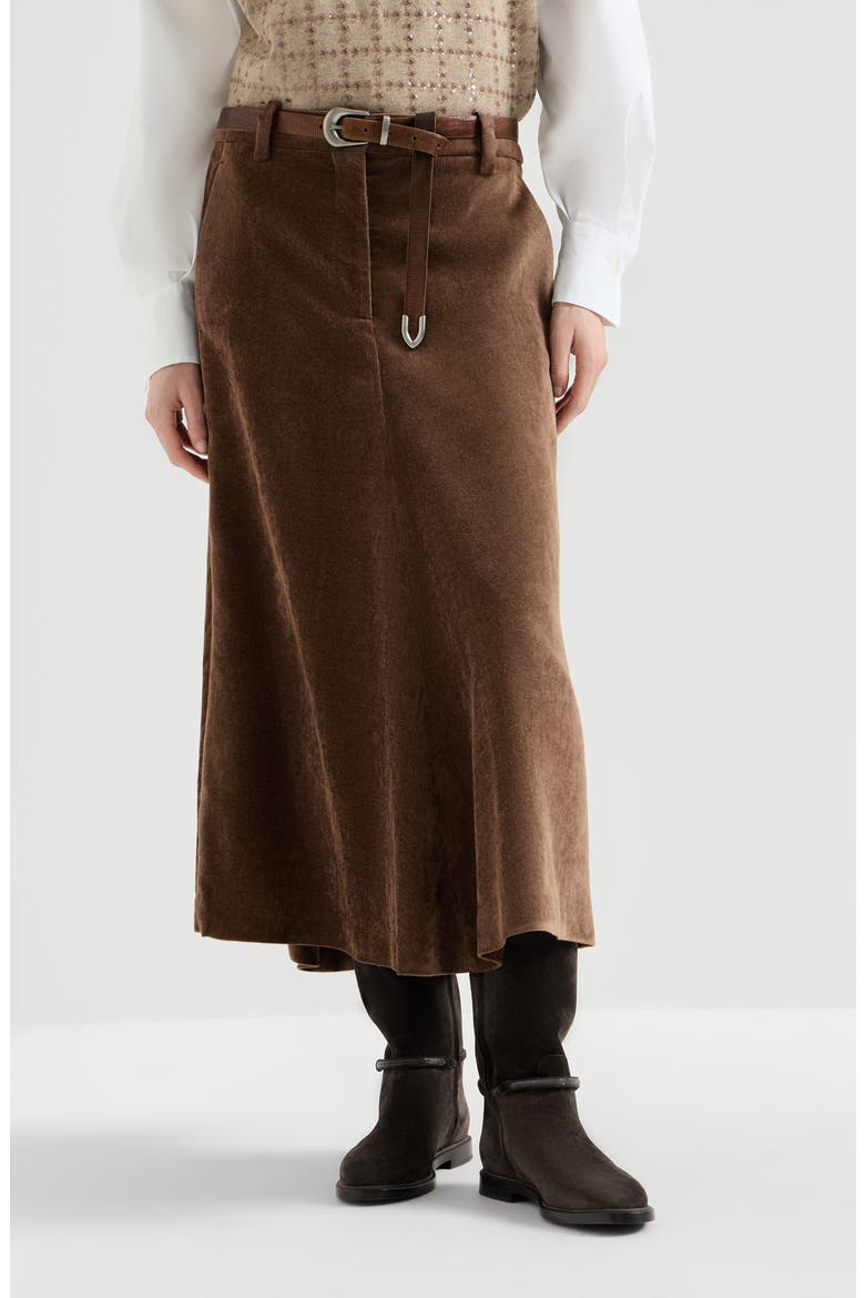 Fluid Corduroy Flute Skirt With Monili, Main, color, Cigar