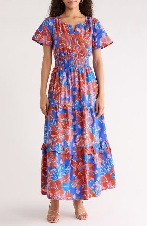 Amazonia Floral Palmer Tiered Cotton Maxi Dress