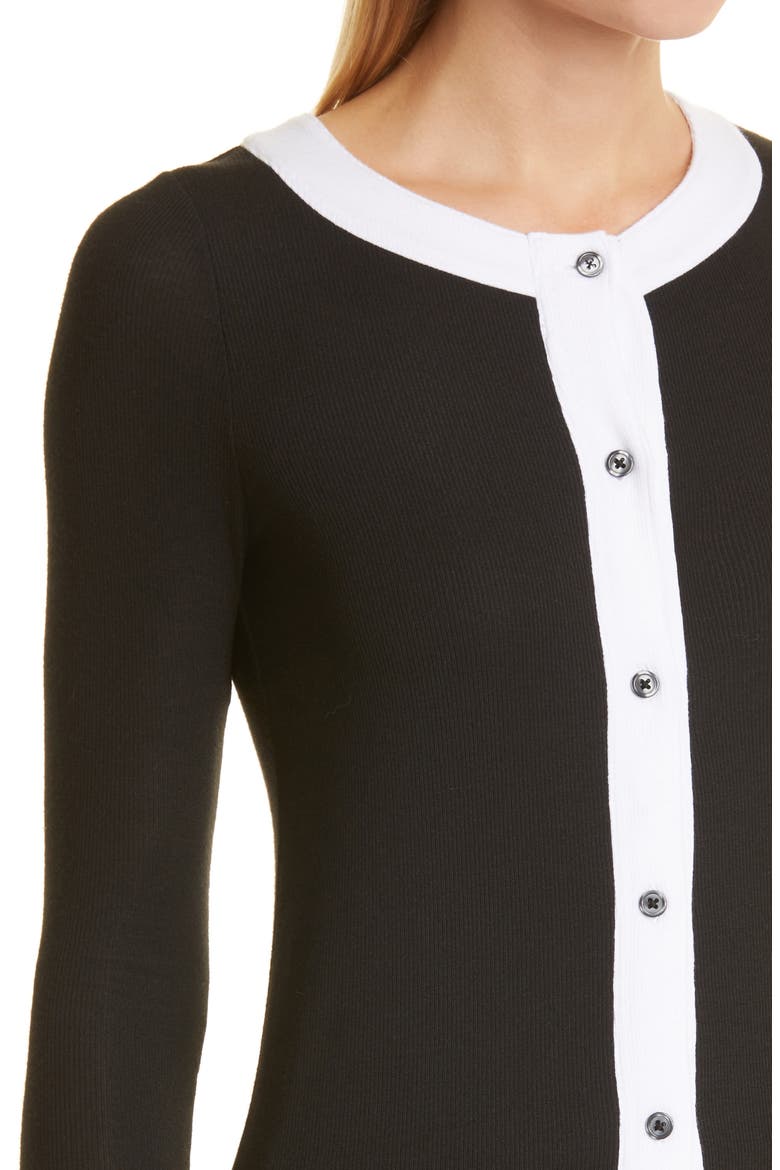 Colorblock Trim Rib Cardigan, Alternate, color, BLACK COMBO