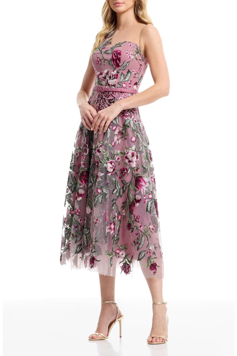 Rosemary Floral Embroidery Cocktail Midi Dress, Alternate, color, BLUSH MULTI