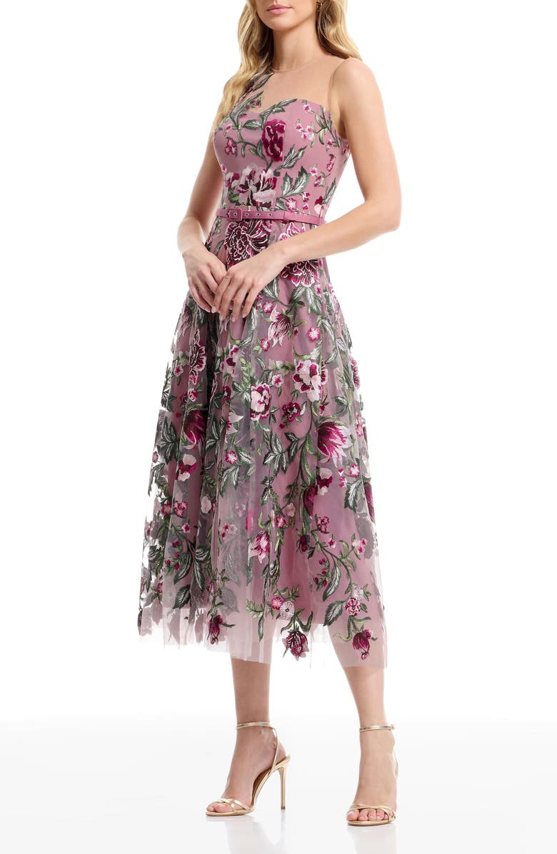 Dress the Population Rosemary Floral Embroidery Cocktail Midi Dress, Alternate, color, Blush Multi