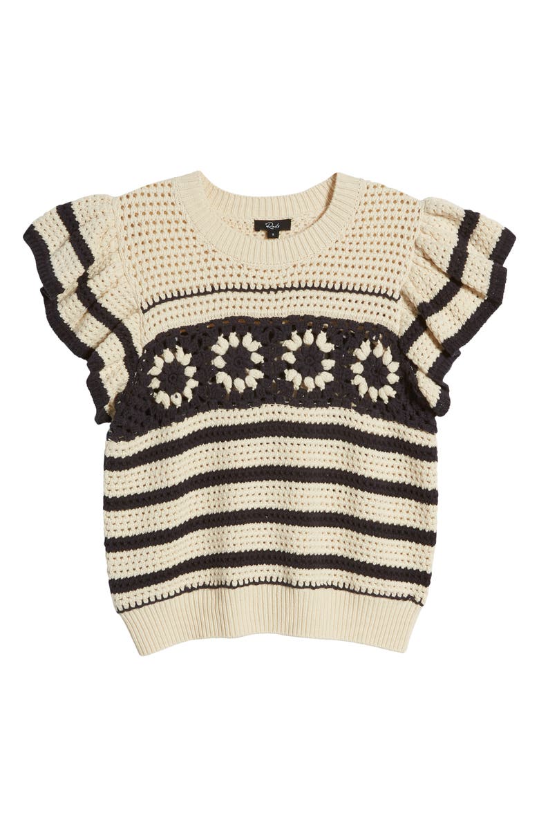 Rails Penelope Short Sleeve Open Stitch Sweater, Alternate, color, Oat Navy Crochet Stripe