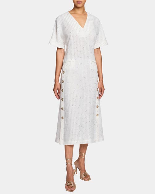 Santorelli Serafina Midi A-line Shift Dress In Striped Linen