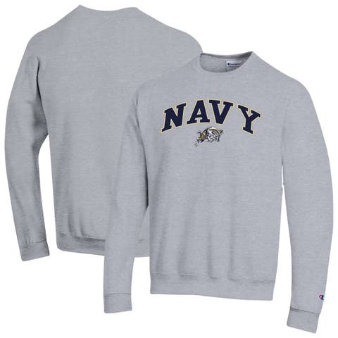 Men's Champion  Heather Gray Navy Midshipmen Arch Over Logo Pullover Sweatshirt