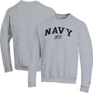 Champion Men's Champion Heather Gray Navy Midshipmen Arch Over Logo Pullover Sweatshirt