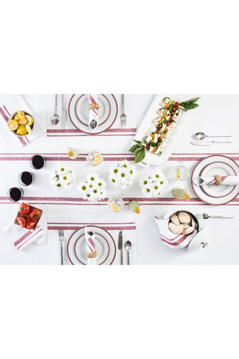 Linen Table Runner - French Stripe, Alternate, color, Burgundy and White