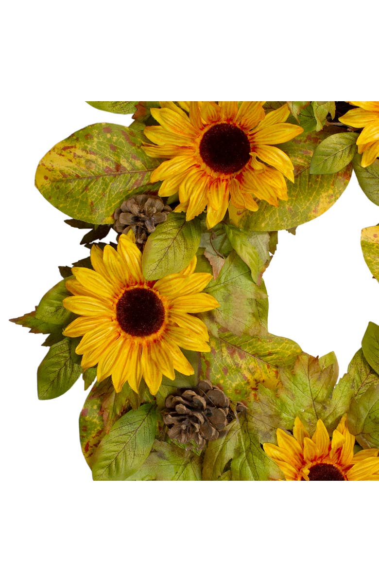 Northlight Yellow Sunflower and Pine Cone Artificial Fall Harvest Wreath - 24 inch, Unlit, Alternate, color, Yellow