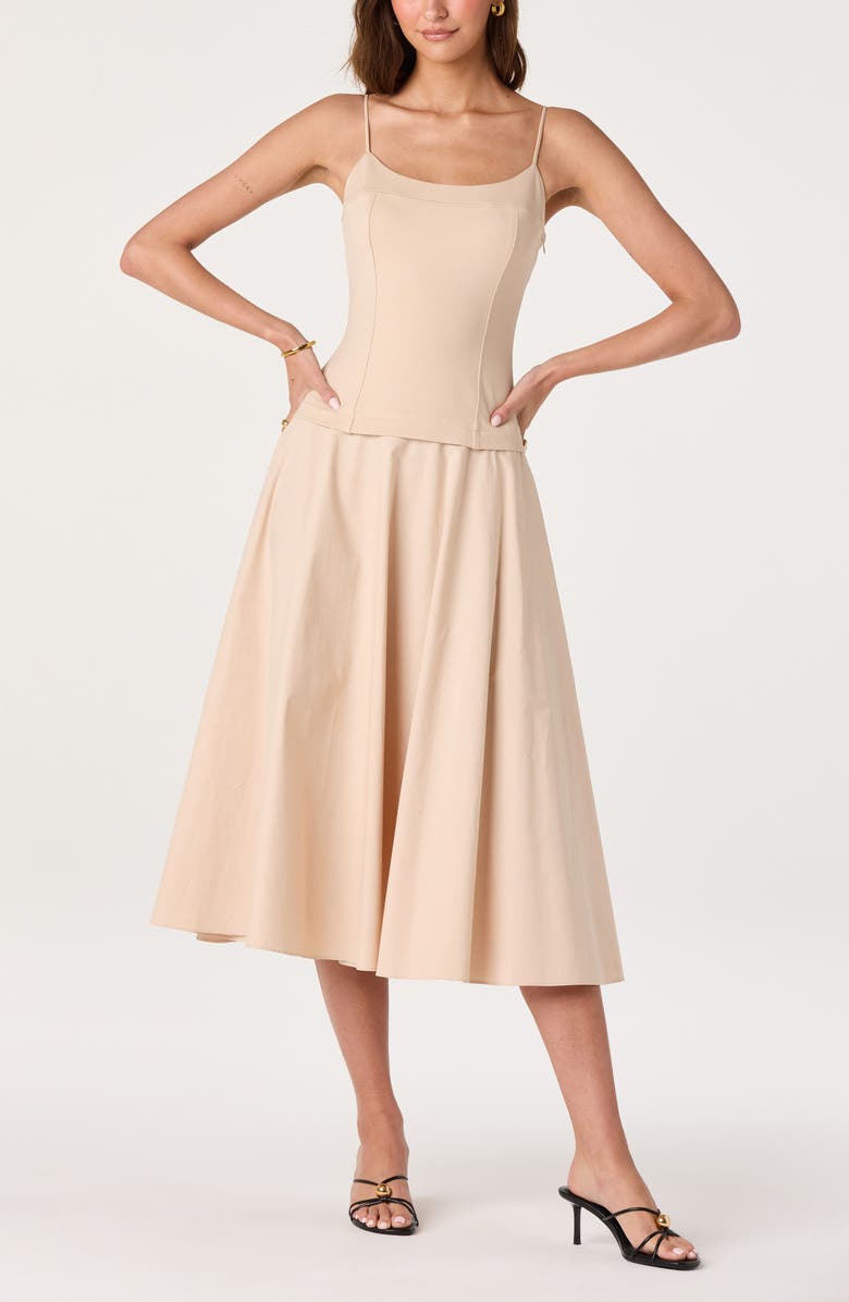 ASTR the Label Cierra Mixed Media Fit & Flare Midi Dress, Alternate, color, Natural