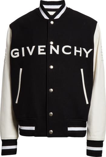 Givenchy Embroidered Logo Mixed Media Leather & Wool Blend