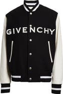 Embroidered Logo Mixed Media Leather & Wool Blend Varsity Jacket