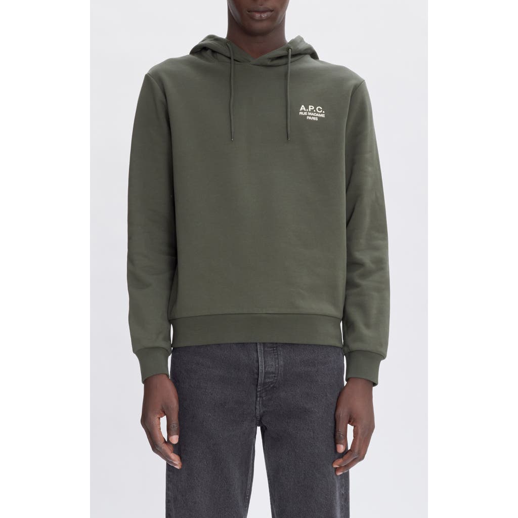 Apc Hooded Sweatshirt With Ribbed Cuffs And Hem In Tjk Military Kaki/ecru