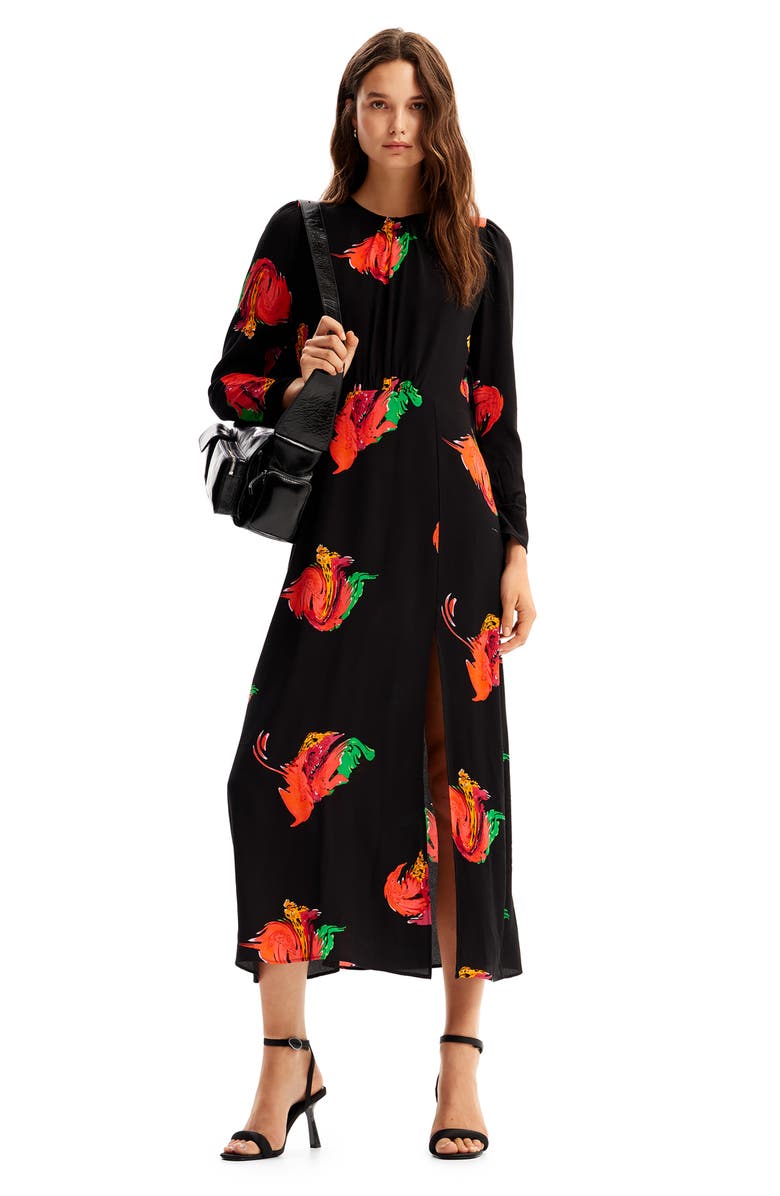 Desigual Long Floral Slit Dress, Alternate, color,