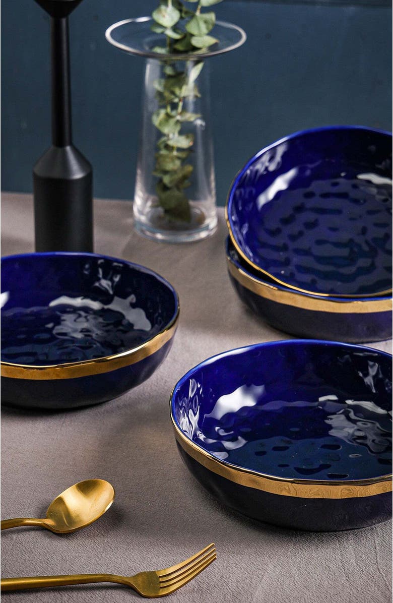 Stone Lain Florian Porcelain 4-Piece Pasta Bowl Set, Alternate, color, Blue