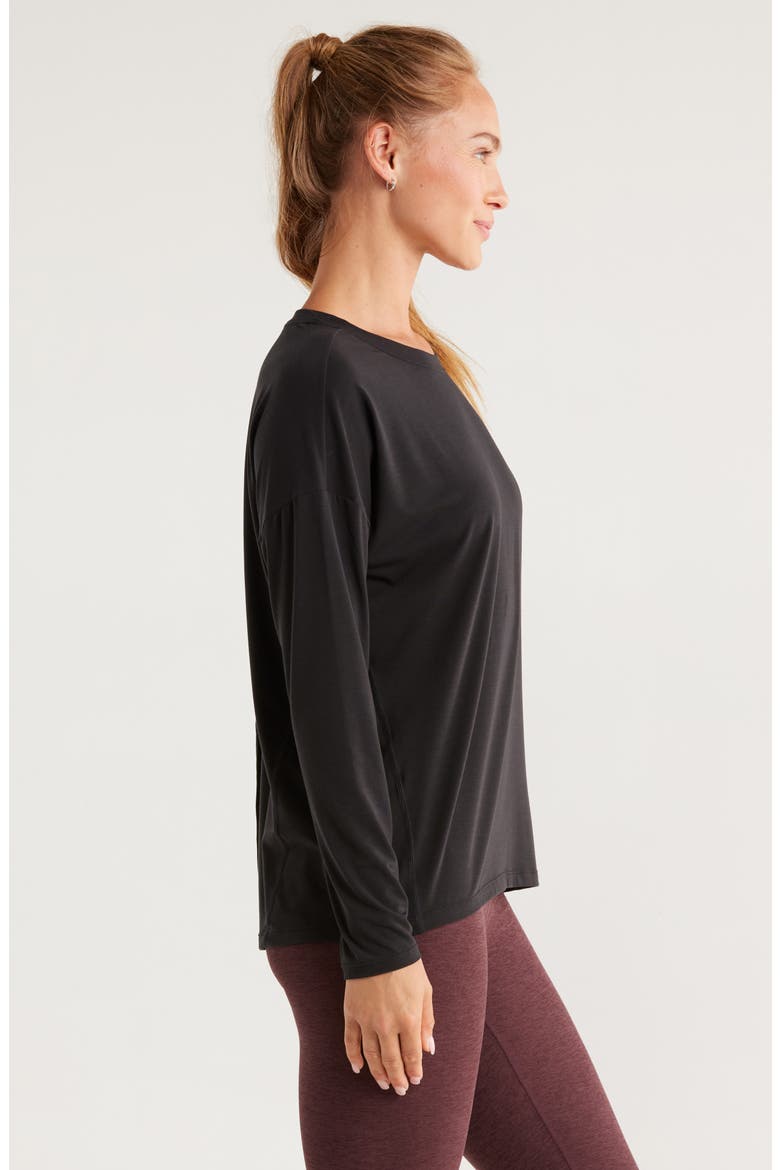 Breathe Long Sleeve Split Back T-Shirt, Alternate, color, BLACK