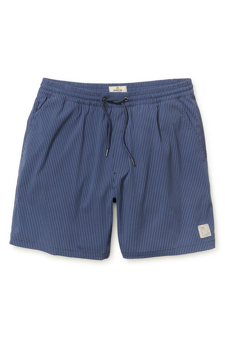 Marine Layer Navy/Blue Striped Lined Sport Hybrid Swim Shorts, Alternate, color, Navy/ Blue Stripe