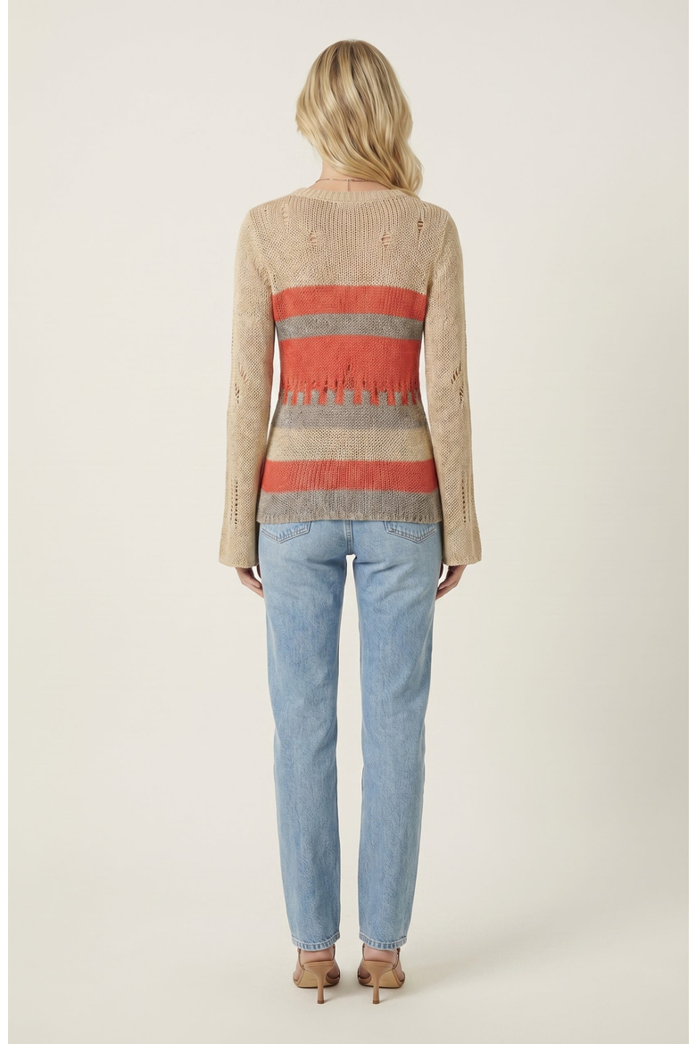 Distressed Stripe Knit Sweater, Alternate, color, Beige