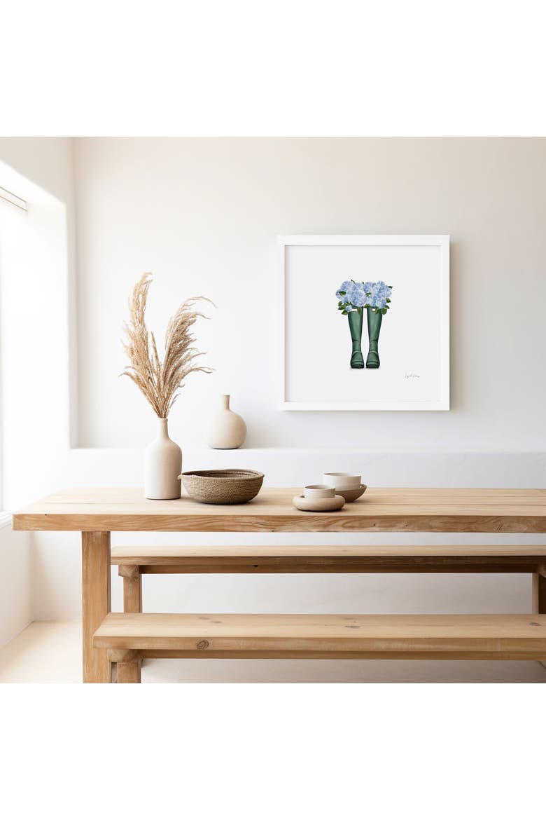 Boots & Hydrangeas Framed Museum Quality 12" x 12" Art Print, Alternate, color, Multicolored