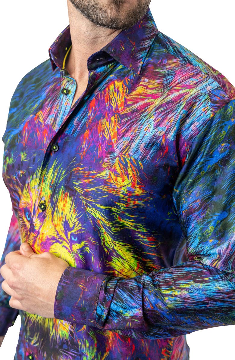 Maceoo Fibonacci Liontrip 20 Multi Contemporary Fit Button-Up Shirt, Alternate, color, Blue