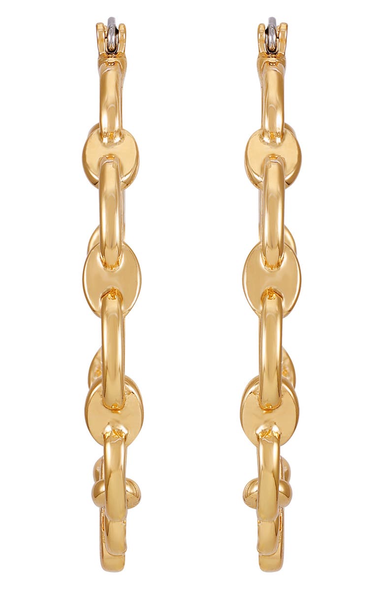 True Religion Horseshoe Logo Chain Hoop Earrings, Alternate, color, Goldtone