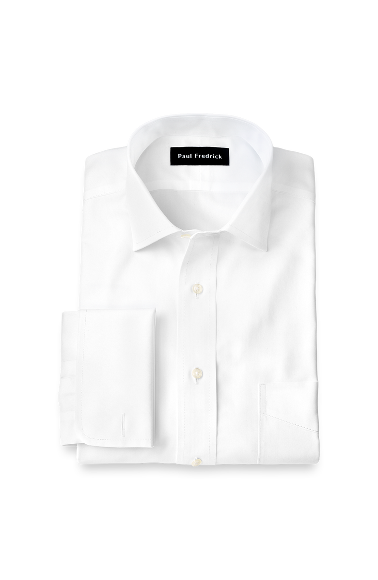 Paul Fredrick Non-iron Cotton Pinpoint Solid Spread Collar French Cuff Dress Shirt, Main, color, White