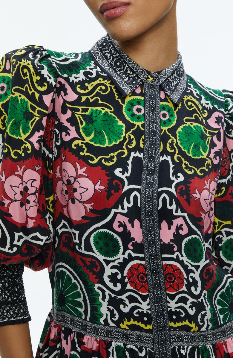 Alice + Olivia Bertha Mixed Print Long Sleeve Minidress, Alternate, color, 