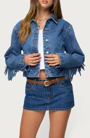 EDIKTED Maurice Fringe Denim Jacket