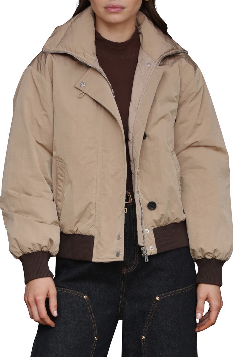 Avec Les Filles High Neck Puffer Jacket, Main, color, Khaki