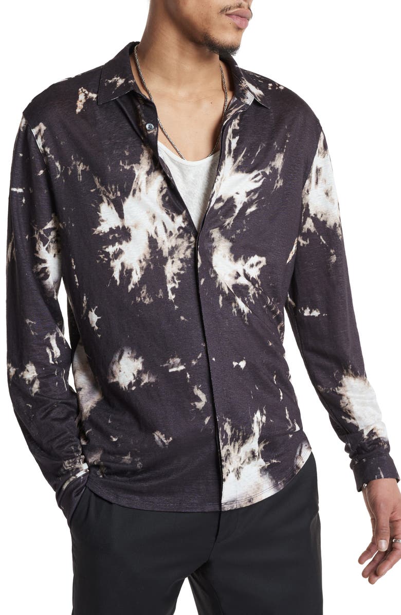 John Varvatos Madera Splash Dye Slub Linen Button-Up Shirt, Main, color, 