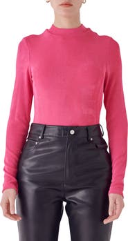 Endless Rose Sheen Stretch Mock Neck Top