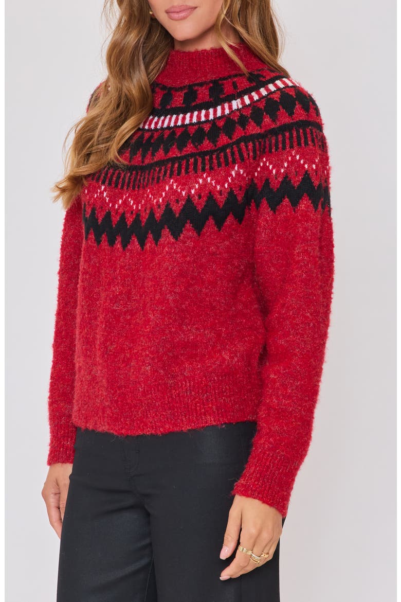 Aprés Ski Fair Isle Mock Neck Sweater, Alternate, color, RED